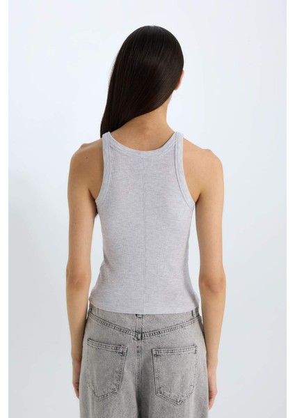 Slim Fit Dar Kesim Halter Yaka Basic Düz Fitilli Kaşkorse Atlet E2176AX25SP