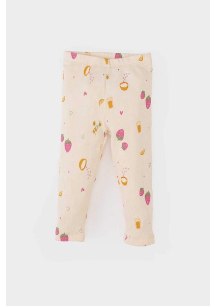 Kız Bebek Pijama Takımı Meyve Baskılı Fitilli Kaşkorse Kısa Kollu Üst Beli Lastikli Uzun Alt E1544A525SM