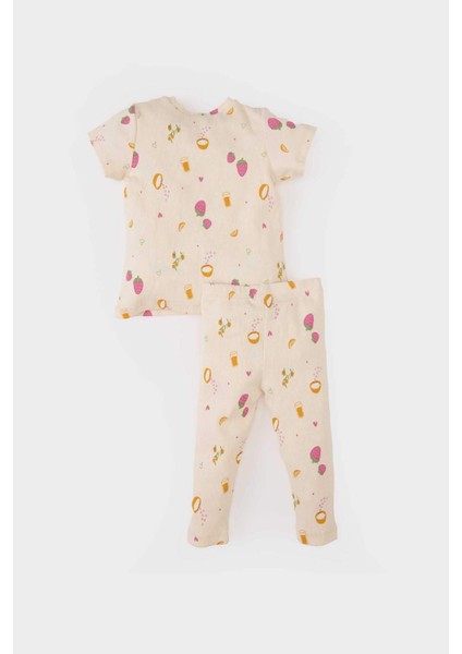 Kız Bebek Pijama Takımı Meyve Baskılı Fitilli Kaşkorse Kısa Kollu Üst Beli Lastikli Uzun Alt E1544A525SM