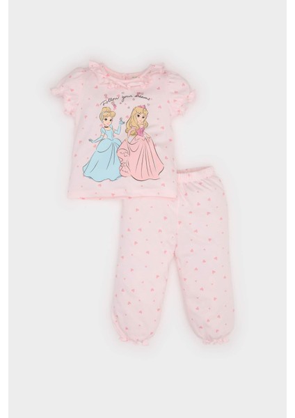 Kız Bebek Disney Prenses Pijama Takımı Kısa Kollu Penye Üst Beli Lastikli Uzun Alt E1546A525SM