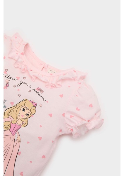 Kız Bebek Disney Prenses Pijama Takımı Kısa Kollu Penye Üst Beli Lastikli Uzun Alt E1546A525SM