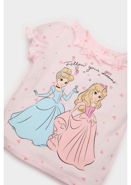Kız Bebek Disney Prenses Pijama Takımı Kısa Kollu Penye Üst Beli Lastikli Uzun Alt E1546A525SM