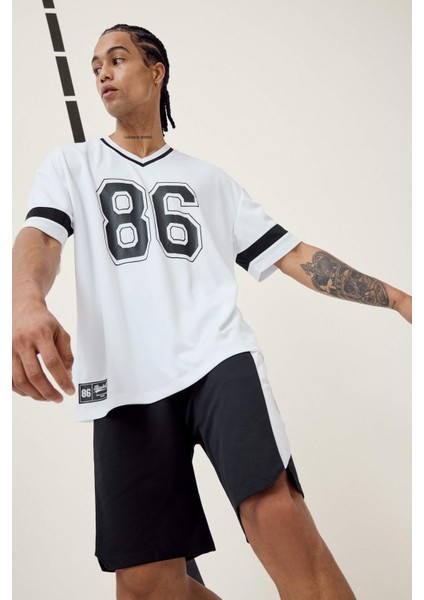 Fit Hızlı Kuruyan Oversize Geniş Kalıp V Yaka Baskılı Sporcu Kısa Kollu Tişört