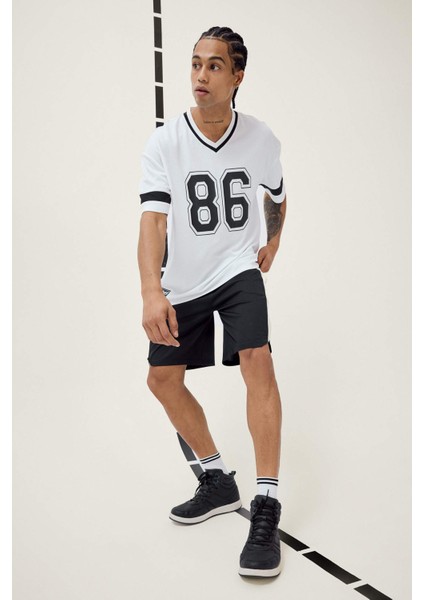 Fit Hızlı Kuruyan Oversize Geniş Kalıp V Yaka Baskılı Sporcu Kısa Kollu Tişört