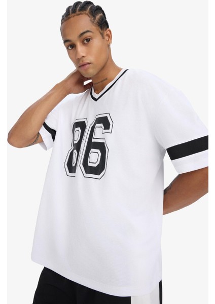 Fit Hızlı Kuruyan Oversize Geniş Kalıp V Yaka Baskılı Sporcu Kısa Kollu Tişört