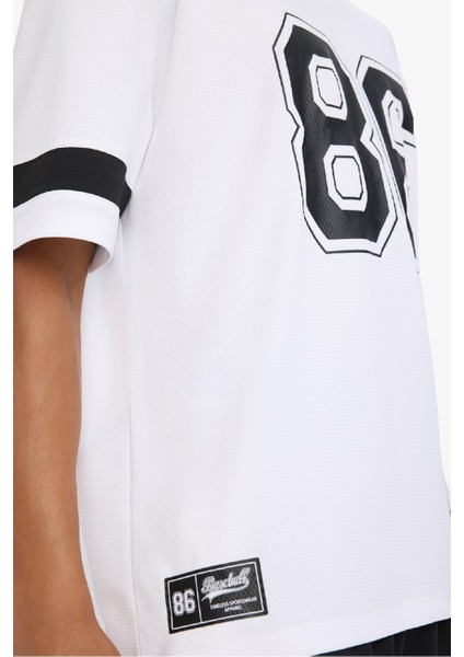 Fit Hızlı Kuruyan Oversize Geniş Kalıp V Yaka Baskılı Sporcu Kısa Kollu Tişört