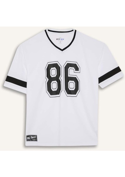 Fit Hızlı Kuruyan Oversize Geniş Kalıp V Yaka Baskılı Sporcu Kısa Kollu Tişört