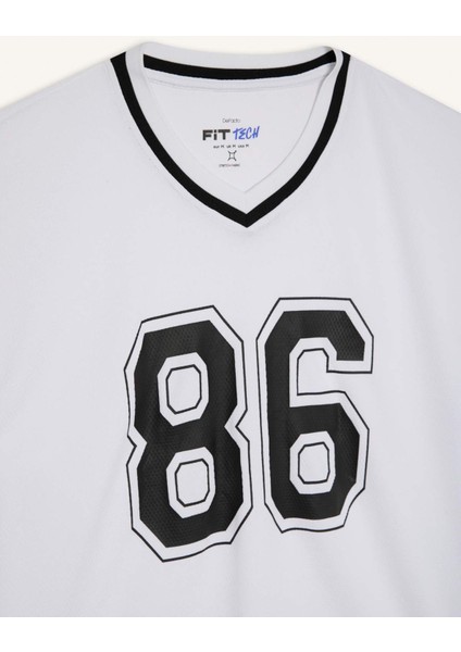 Fit Hızlı Kuruyan Oversize Geniş Kalıp V Yaka Baskılı Sporcu Kısa Kollu Tişört