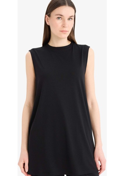Regular Fit Bisiklet Yaka Basic Düz Kolsuz Tesettür Tişört Tunik A8352AX25SP