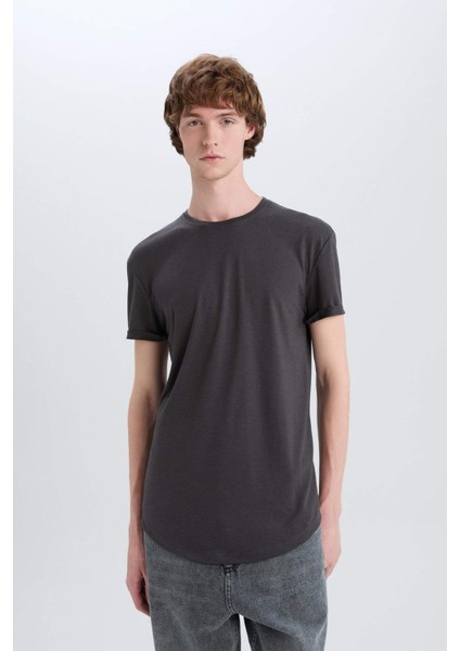 Long Muscle Fit Bisiklet Yaka Basic Düz Kısa Kollu Tişört N2104AZ25SP