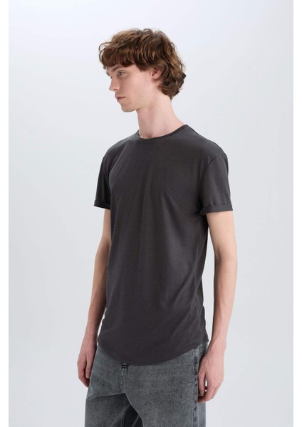 Long Muscle Fit Bisiklet Yaka Basic Düz Kısa Kollu Tişört N2104AZ25SP