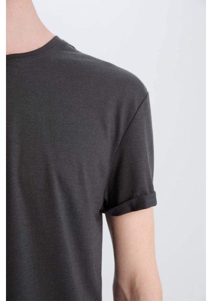 Long Muscle Fit Bisiklet Yaka Basic Düz Kısa Kollu Tişört N2104AZ25SP