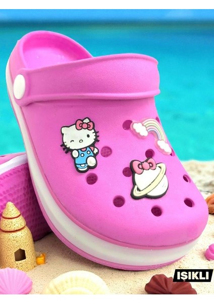 Hello Kitty Kız Çocuk Kaymaz Taban Işıklı Pembe Terlik Havuz Plaj Sandaleti