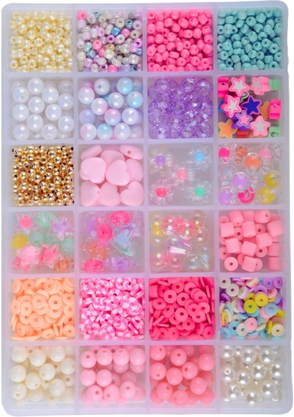 24 Gözlü Dolu Dolu Boncuk Seti Rengarenk Kendin Yap Hobi Takı Yapım Seti