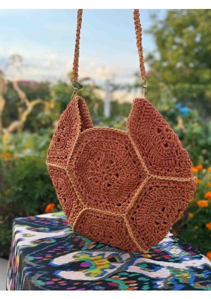 El Yapımı Kağıt Ip Yuvarlak Çanta –astarsız Bohem Omuz ve Günlük Kullanım Çantası