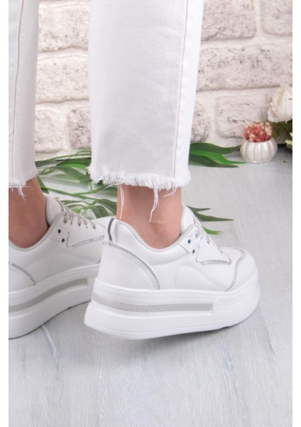 07319 Flet Taş Aksesuar Bağcıklı Kalın Taban Sneaker Kadın Ayakkabı fırsatları