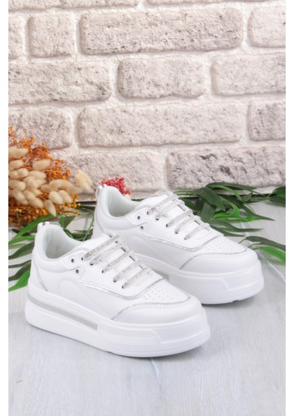 07319 Flet Taş Aksesuar Bağcıklı Kalın Taban Sneaker Kadın Ayakkabı indirimleri