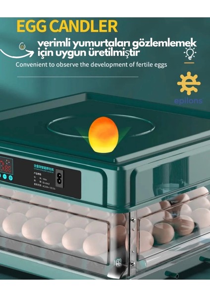 Kuluçka Makinesi Kablosuz Kamera Hediyeli 130 Lu Tam Otomatik Yedek Motorlu ( Lisinya )