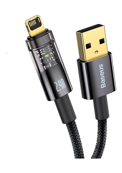 Şeffaf Uçlu Iphone 45W USB Hızlı ve Dayanıklı Şarj ve Data Işıklı Örgü Kablo 1 Metre ( Lisinya )