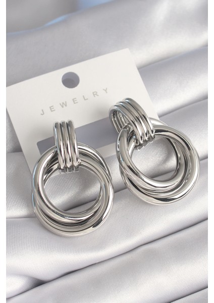 Pirinç Gümüş Renk Halka Model Kadın Küpe - Lisinya