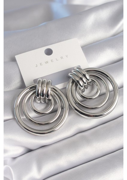 Pirinç Gümüş Renk Halka Model Kadın Küpe - Lisinya