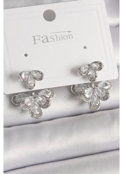 Pirinç Gümüş Renk Zirkon Taşlı Damla Model Kadın Küpe - Lisinya