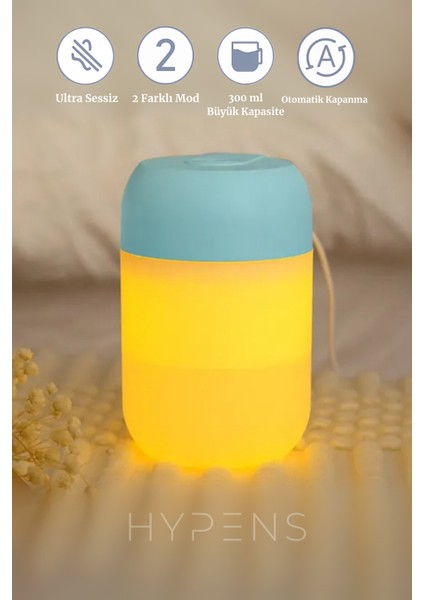 Gece Lambalı LED Hava - Oda- Araç Nemlendirici Buhar Makinesi Sessiz Aroma Difüzör Çok Fonksiyonlu