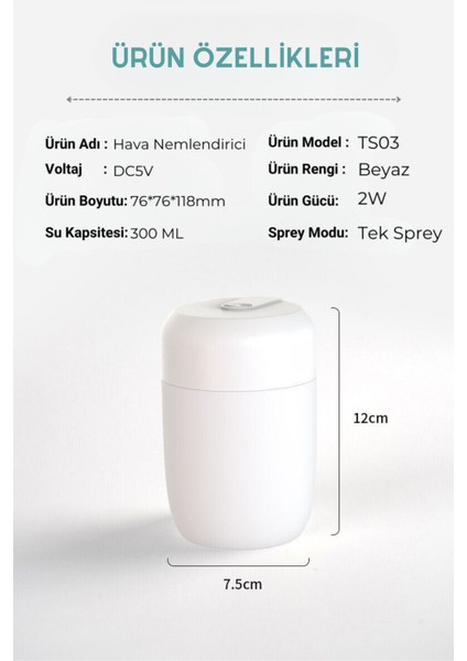 Gece Lambalı LED Hava - Oda- Araç Nemlendirici Buhar Makinesi Sessiz Aroma Difüzör Çok Fonksiyonlu