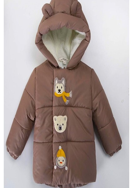 Yeni Sezon Içi Kürklü Peluş Fermuarlı Su Geçirmez Kalın Kapüşonlu Kışlık Bebek-Çocuk Mont-Kaban