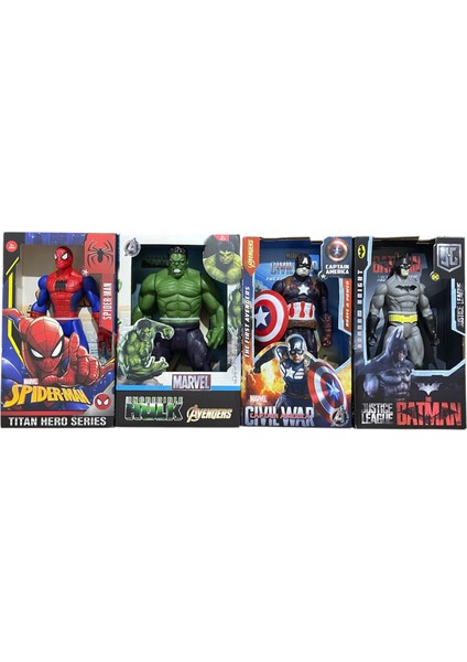4 Lü Marvel Spiderman Batman Hulk ve Captain America Seti - 30 cm