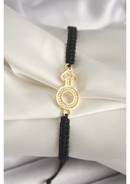 Pirinç Gold Renk Zirkon Taşlı Mars Figür Asansörlü Makrome Model Kadın Bileklik - Lisinya