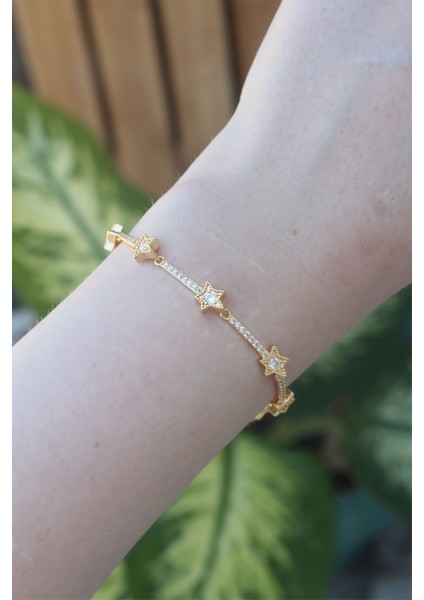 Vip Seri Pirinç Zirkon Taşlı Gold Renk Halley Model Bileklik - Lisinya fiyatları