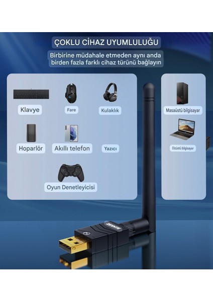 Usb Bluetooth 5.4 Adaptör Uzun Menzil 150 Metre Ultra Hızlı Ce Lisanslı Sertifikalı Yüksek Performanslı