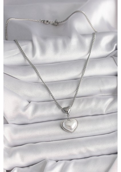 316L Çelik Gümüş Renk Zincir 3D Kalp Model Kadın Kolye - Lisinya fiyatları