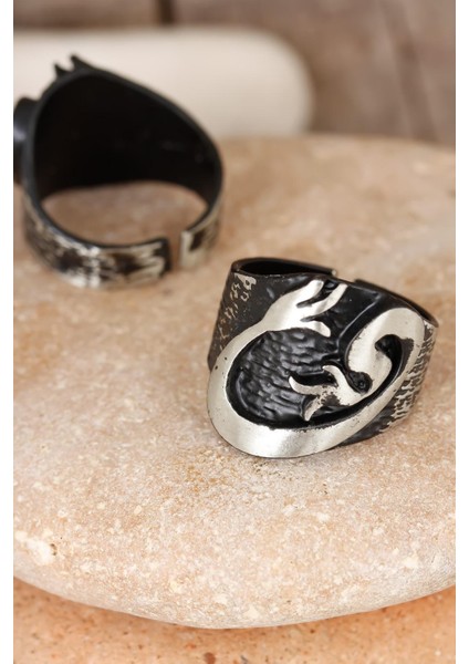 Lale Figürlü Füme Gri Renk Ayarlamalı Erkek Yüzük - Lisinya