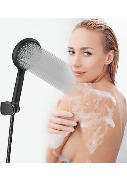 3 Fonksiyonlu Siyah Duş Başlığı Seti, Su Tasarruflu, Kolay Montaj
