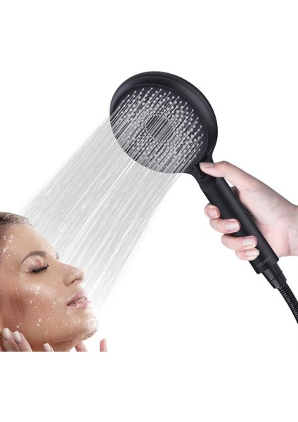 3 Fonksiyonlu Siyah Duş Başlığı Seti, Su Tasarruflu, Kolay Montaj