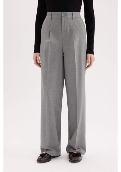 Klasik Kumaş Palazzo Pantolon Wide Leg Geniş Bol Paça Çift Cepli Yüksek Bel Standart Boy Basic Düz D4360AX25SP