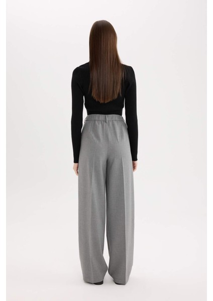 Klasik Kumaş Palazzo Pantolon Wide Leg Geniş Bol Paça Çift Cepli Yüksek Bel Standart Boy Basic Düz D4360AX25SP