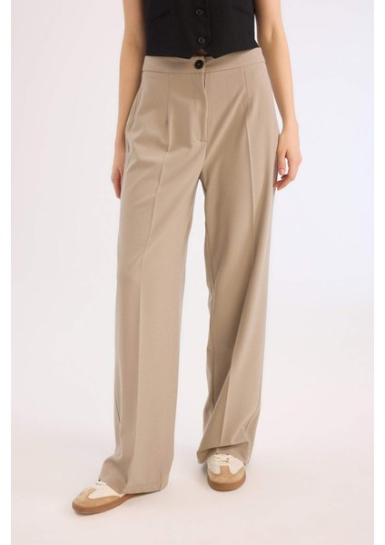 Standart Boy Kumaş Palazzo Pantolon Wide Leg Geniş Bol Paça Basic Düz Yüksek Bel C6402AX25SP