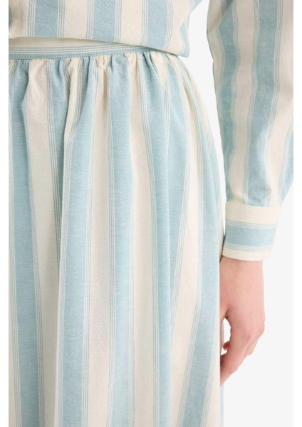 A Kesim Çizgili Keten Karışımlı Maxi Etek E4566AX25SP