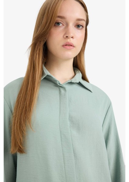 Relax Fit Basic Düz Uzun Kollu Gömlek Tunik D2991AX25SM