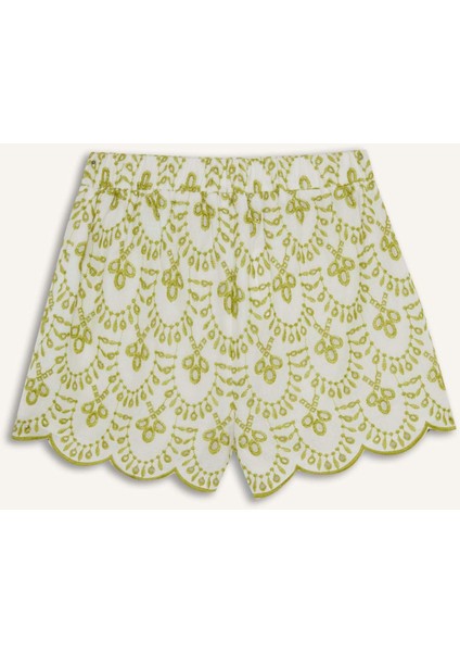 Desenli Nakışlı Brode Plaj Şortu-Fall in Love C6173AX25SM