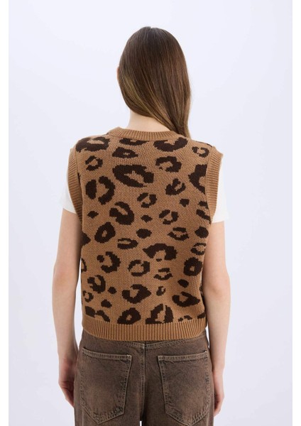 Coool Bisiklet Yaka Leopar Desenli Triko Süveter E4461AX25SP