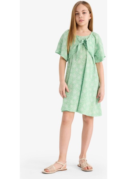 Kız Çocuk Desenli Viskon Kısa Kollu Yazlık Elbise E3820A825SM