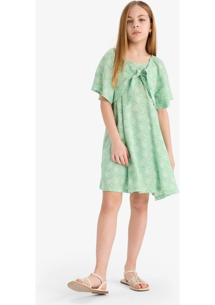 Kız Çocuk Desenli Viskon Kısa Kollu Yazlık Elbise E3820A825SM