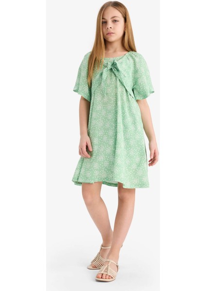 Kız Çocuk Desenli Viskon Kısa Kollu Yazlık Elbise E3820A825SM