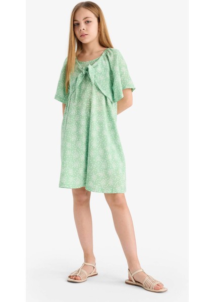 Kız Çocuk Desenli Viskon Kısa Kollu Yazlık Elbise E3820A825SM