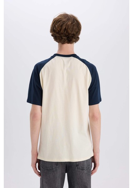 %100 Pamuk Boxy Fit Bisiklet Yaka Baskılı Kısa Kollu Tişört D5569AX25SP