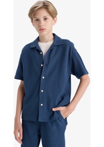 Erkek Çocuk Oversize Geniş Kalıp Polo Yaka Kısa Kollu Gömlek E3313A825HS
